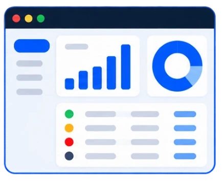 A dashboard with a bar chart, a donut chart and a table of routes.